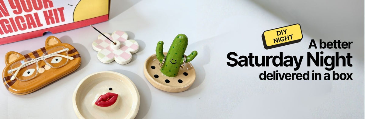 A better Saturday night delivered in a box - DIY night kit with hand-painted trinket dishes